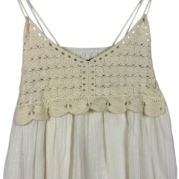 Zara Womens Cream Lace Crochet Spaghetti Strap Top Blouse Babydoll 70's Hippie - Picture 3 of 10